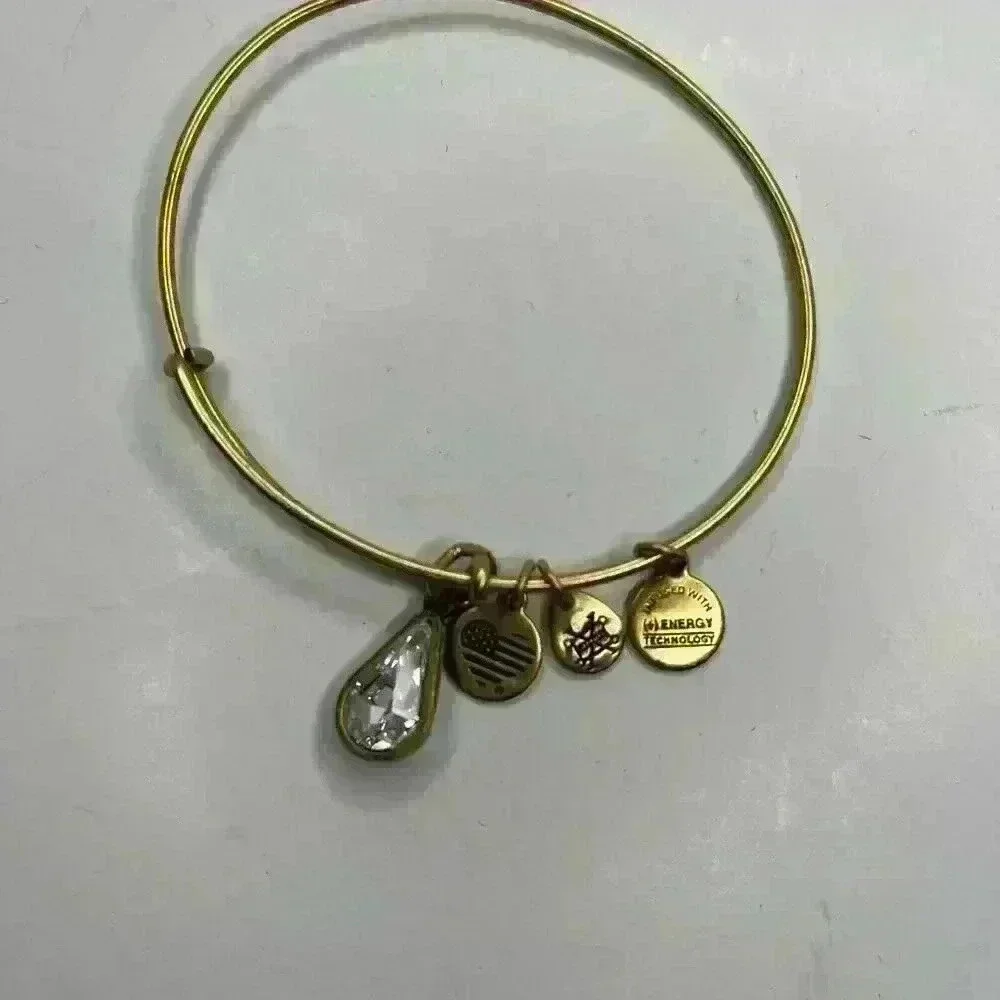 Alex And‎ Ani Gold Tone Charm Bangle Bracelet Dangle Gemstone Dainty Minimalist